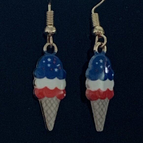 Patriotic Earring, Ice Cream Cone Earring, Red White Blue Earring, USA Earring - Picture 4 of 6